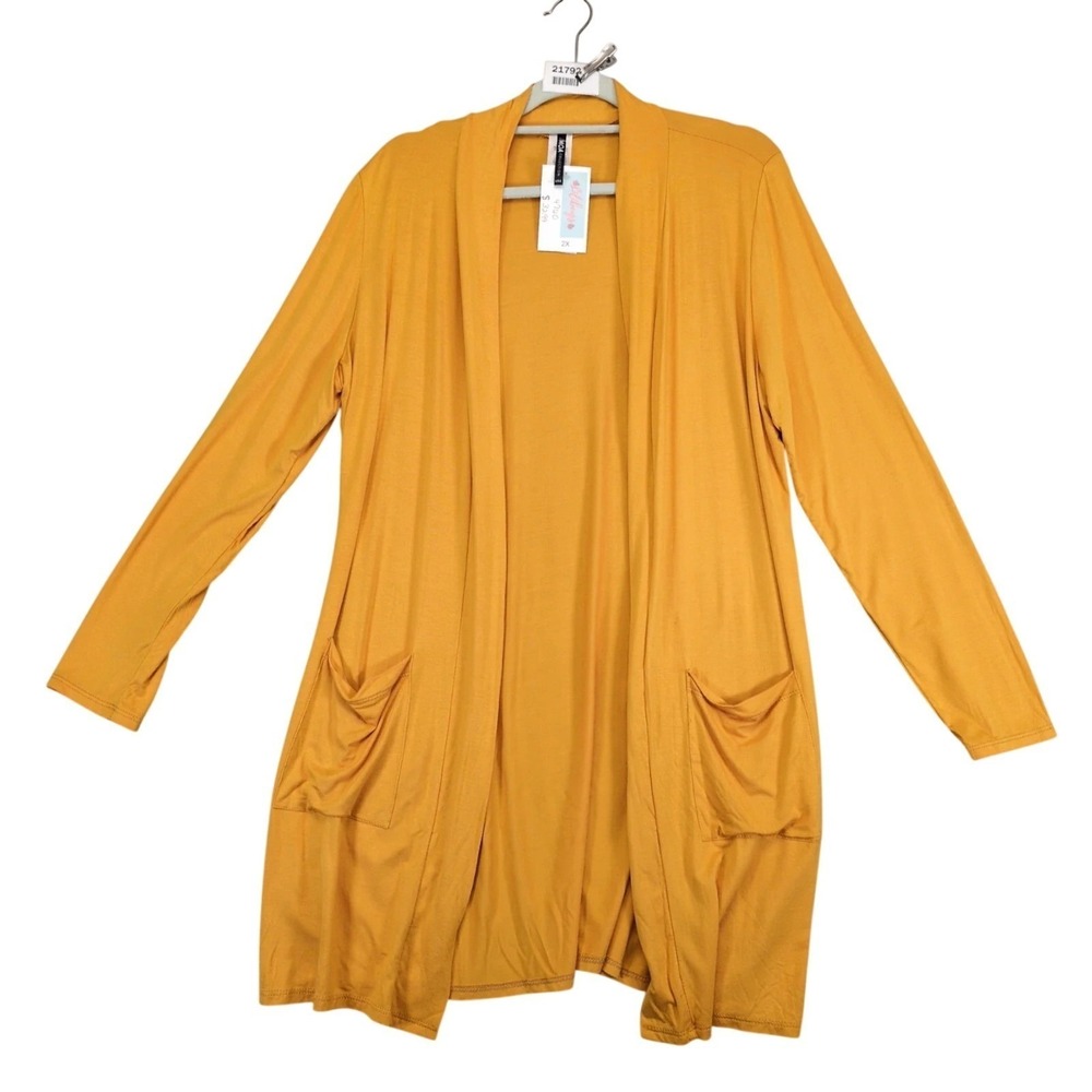NWT MOA Collection Mustard Open Front Cardigan Womens Plus 2X Duster USA Pockets